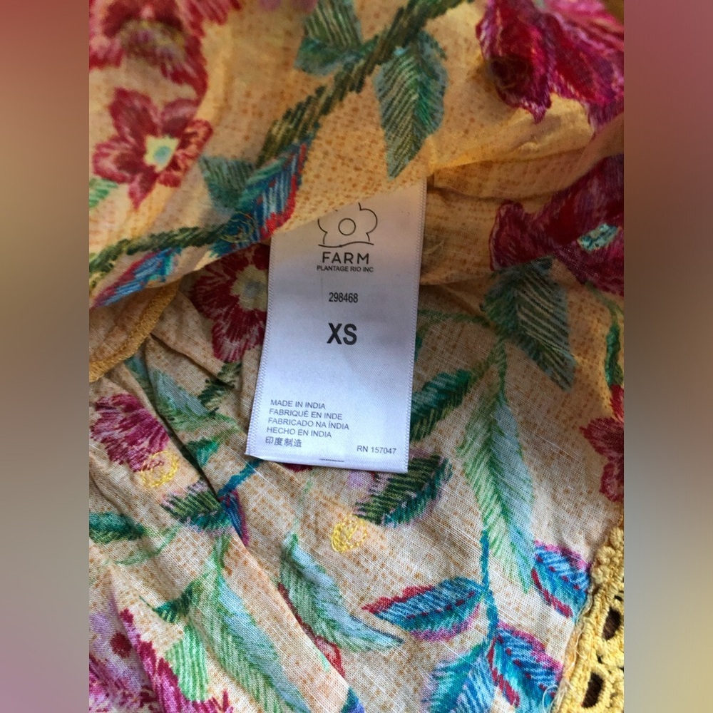 FARM Rio Women’s XS Burnt Yellow "Flower Dream" Tiered Floral Cotton Mini-Skirt - Picture 8 of 9